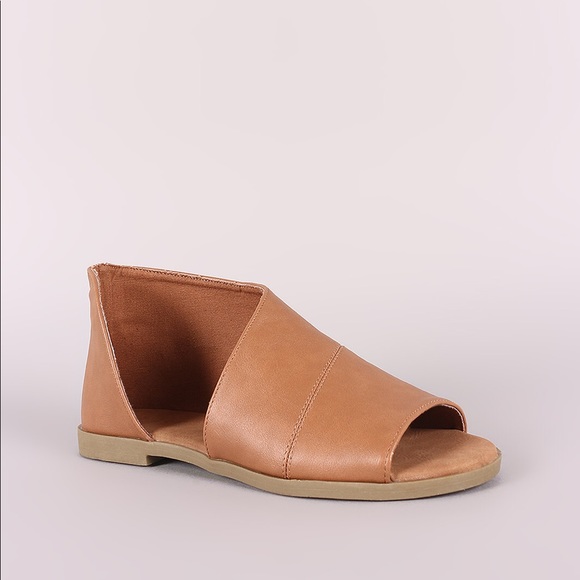 🎉NEW SIZES 🎉LADIES OPEN SHANK PEEP TOE FLATS.TAN - Picture 3 of 6